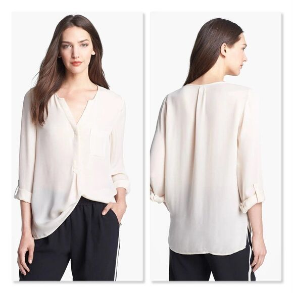 Joie Venicia Pocket-Front Silk Blouse size XS in Navy - Picture 2 of 13